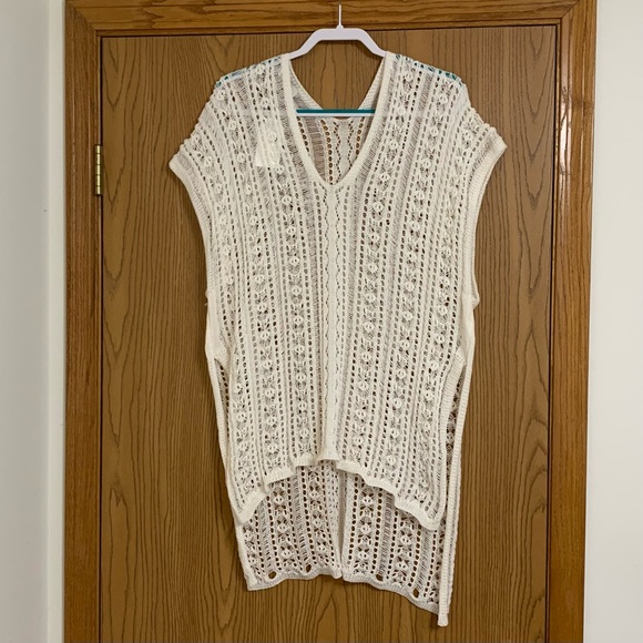 Sadie & Sage Sweaters - White Crochet Sleeveless Cover-Up/Duster